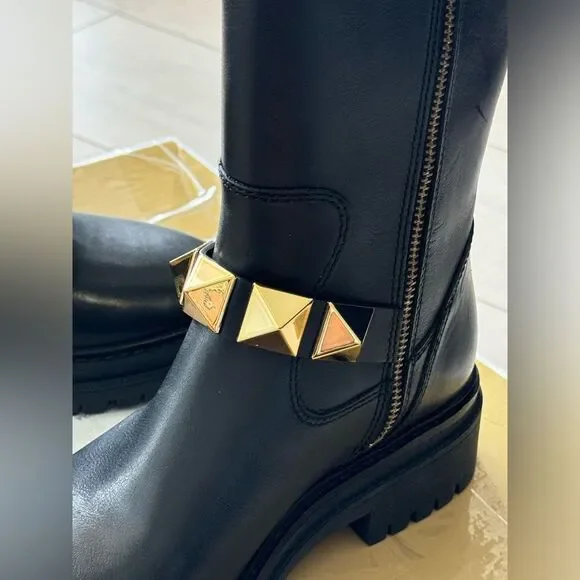 NEW Michael Kors Layton Leather boots with  gold studs short booties sz 6.5 - Picture 9 of 16